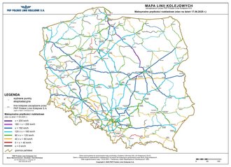 Maximum timetable speed on operated railway lines