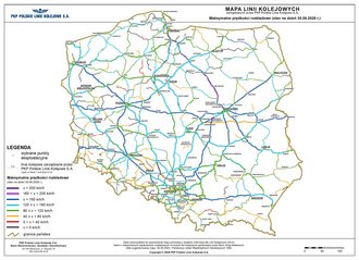 Maximum timetable speed on operated railway lines
